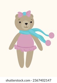 Soft toy in vector. Teddy bear with a scarf. Children's toy.