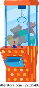 Soft toy vending machine, winning prize, game entertainment, design cartoon style vector illustration, isolated on white.