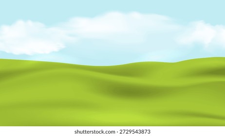 Soft tranquil green hills under a clear blue sky,peaceful background, open landscape.Vector illustration