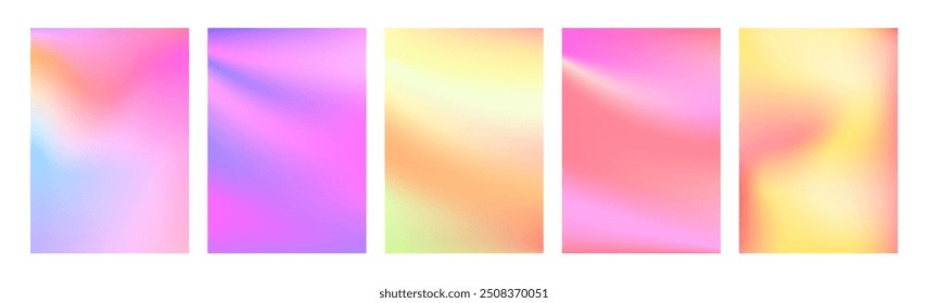 Soft transition of pink complex gradient with blurry background. Vector set of abstract covers or banners, postcards or ads. Colorful spectrum with watercolor creative flares, holograms