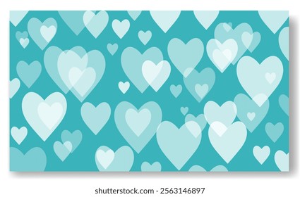 Soft turquoise background filled with overlapping light blue hearts ideal for Valentines Day celebrations