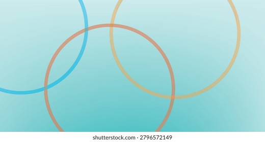 Soft turquoise gradient backdrop featuring translucent overlapping rings in pastel blue, orange and yellow. Clean, minimal geometric composition ideal for modern design, wallpaper, branding and presentation layouts.