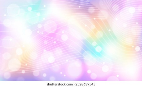Soft unicorn bokeh gradient with bokeh effect. Cute fairytale abstract horizontal backdrop. Stock vector illustration in realistic cartoon style.