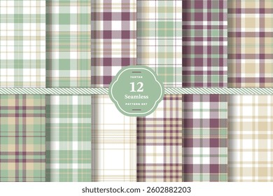 Soft Vanilla and Cream Bisque Seamless Tartan Fabric Design Set of 12