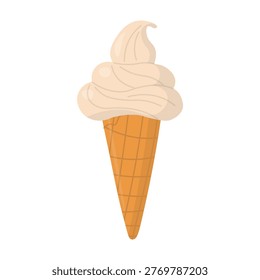 Soft vanilla ice cream cone in minimal pastel style with smooth swirl and light shading.