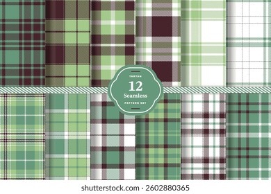 Soft Vanilla Seamless Tartan with Midnight Charcoal accents Fabric Design Set of 12