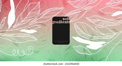 Soft vector background with thin line flowers and leaves. Spring composition with pastel gradients. Suitable for labels, covers, wallpapers, printed and textile products.