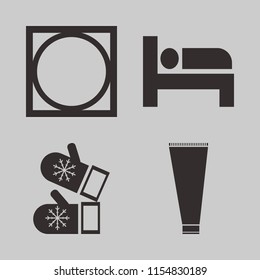soft vector icons set. with mittens, tumble dry, cream tube and bed in set