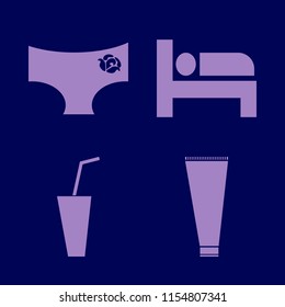 soft vector icons set. with panties rose, cream tube, bed and soda in set