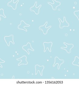 Soft vector seamless dental pattern. Cute blue background with white teeth and dots for dental, oral medicine design.