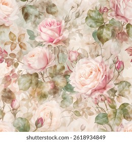 Soft Vintage Blush Rose Garden
