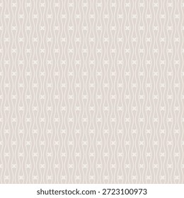 Soft warm beige ground with cream wavy stripes and tiny floral accents, ideal for wallpaper, bedding, upholstery, fabric and gift wrap projects.