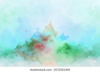 Soft watercolor background, abstract mountain shapes, pastel colors, serene landscape, artistic design, calming atmosphere.