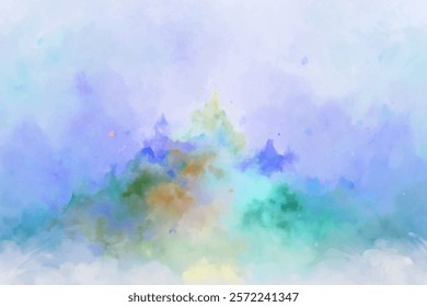 Soft watercolor background, abstract mountain shapes, pastel color palette, serene atmosphere, artistic design, perfect for prints.