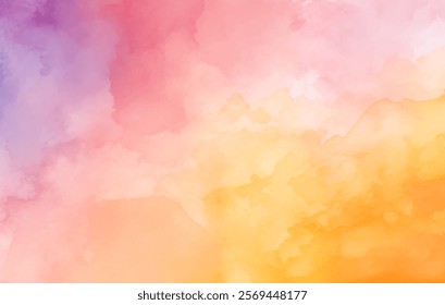 Fundo de aquarela suave de mistura de sonho de rosa, roxo e laranja tons calmante e tranquila atmosfera vetor ilustração. A textura elegante em forma de mancha acrescenta profundidade e elemento de interesse visual