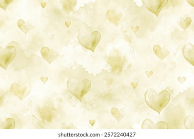 Soft watercolor background, light yellow hues, heart shapes, romantic design, perfect for invitations, love themes.