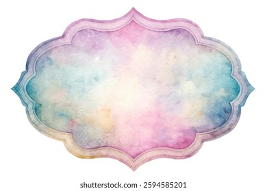 Soft watercolor background, pastel color palette, decorative frame, artistic design, ideal for invitations, stationery, and branding.