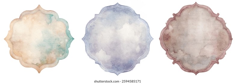 Soft watercolor backgrounds, decorative frames, artistic design elements, versatile for invitations, branding, and creative projects.