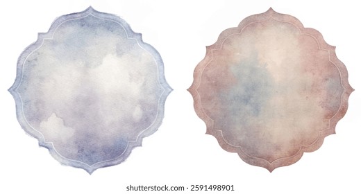 Soft watercolor backgrounds, elegant circular shapes, pastel color palette, artistic design elements, versatile for invitations.