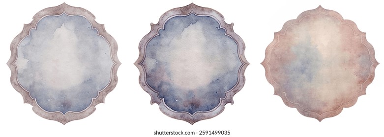 Soft watercolor backgrounds, elegant frame shapes, pastel colors, artistic textures, versatile design elements, ideal for invitations.