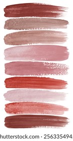 Soft watercolor brush strokes, earthy color palette, artistic swatches, modern design elements, versatile for backgrounds.