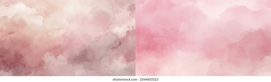 Soft watercolor clouds in muted pink and gray tones provide a tranquil and artistic background.