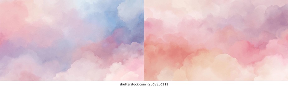 Soft watercolor clouds in pastel tones provide a calming and artistic visual experience.