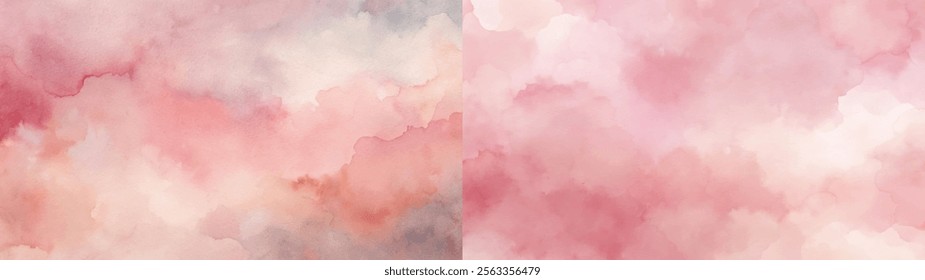 Soft watercolor clouds in pink and gray tones create a soothing and elegant artistic backdrop.