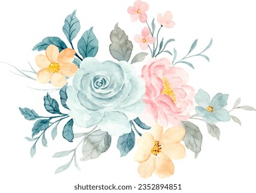 Soft watercolor flower arrangement for background, wedding, fabric, textile, greeting, card, wallpaper, banner, sticker, decoration etc.