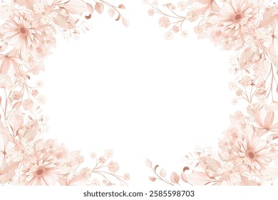 Soft watercolor flower border for wedding, birthday, card, background, invitation, wallpaper, sticker, decoration etc.