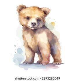 soft watercolor forest woodland standing cute grizzly bear