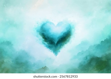 Soft watercolor heart, calming blue tones, abstract background, romantic theme, artistic expression, serene atmosphere.