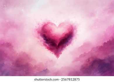 Soft watercolor heart, romantic pink hues, dreamy background, artistic expression, love theme, abstract design.