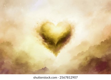 Soft watercolor heart, warm golden tones, dreamy background, romantic atmosphere, artistic expression, love theme.