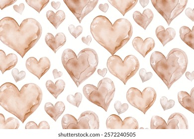 Soft watercolor hearts, neutral color palette, romantic pattern, perfect for wedding invitations, love-themed designs.