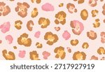 Soft watercolor leopard pattern with pastel pink and warm caramel tones on light background. Seamless animal print design for fashion, textile, packaging, stationery, kids products, modern branding.