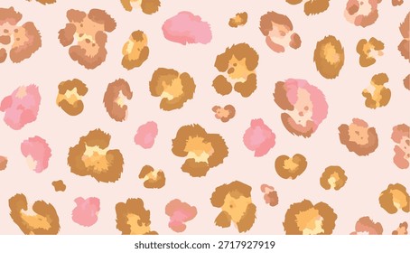 Patrón de leopardo de acuarela suave con tonos de caramelo cálido y rosa pastel sobre fondo claro. Diseño inconsútil de la impresión animal para la moda, materia textil, empaquetado, papelería, productos de los niños, marca moderna.