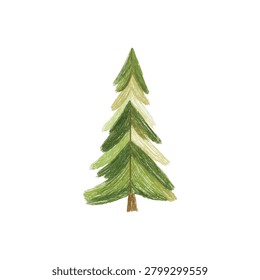 Soft watercolor pine tree illustration with layered branches