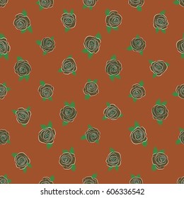 Soft watercolor rose flower print ~ seamless pattern on a brown background. Vector illustration.