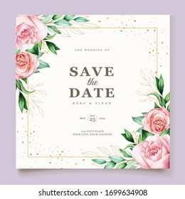 soft watercolor roses wedding invitation card set