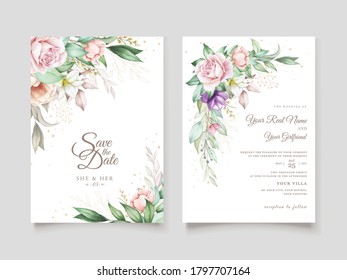 soft watercolor roses wedding invitation card set

