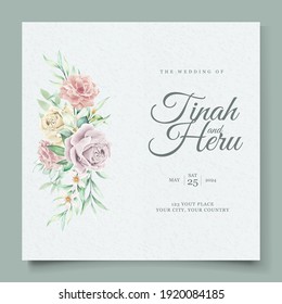 soft watercolor roses wedding invitation card set