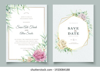 soft watercolor roses wedding invitation card set