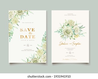 soft watercolor roses wedding invitation card set