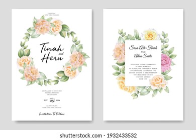 soft watercolor roses wedding invitation card set