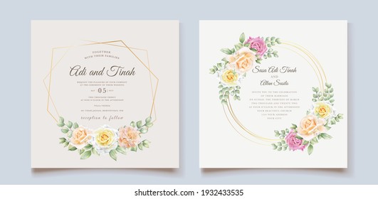 soft watercolor roses wedding invitation card set