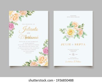 soft watercolor roses wedding invitation card set