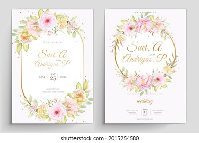 soft watercolor roses wedding invitation card set