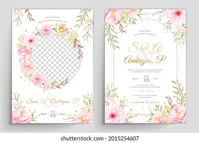 soft watercolor roses wedding invitation card set