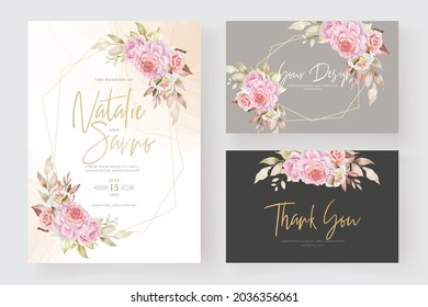soft watercolor roses wedding invitation card set